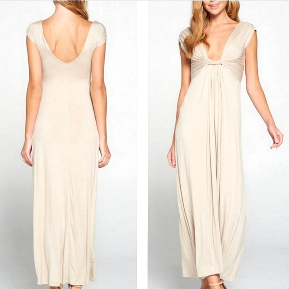 Cream White Nuetral Knit Plunging Neckline Dress Cover Up NEW